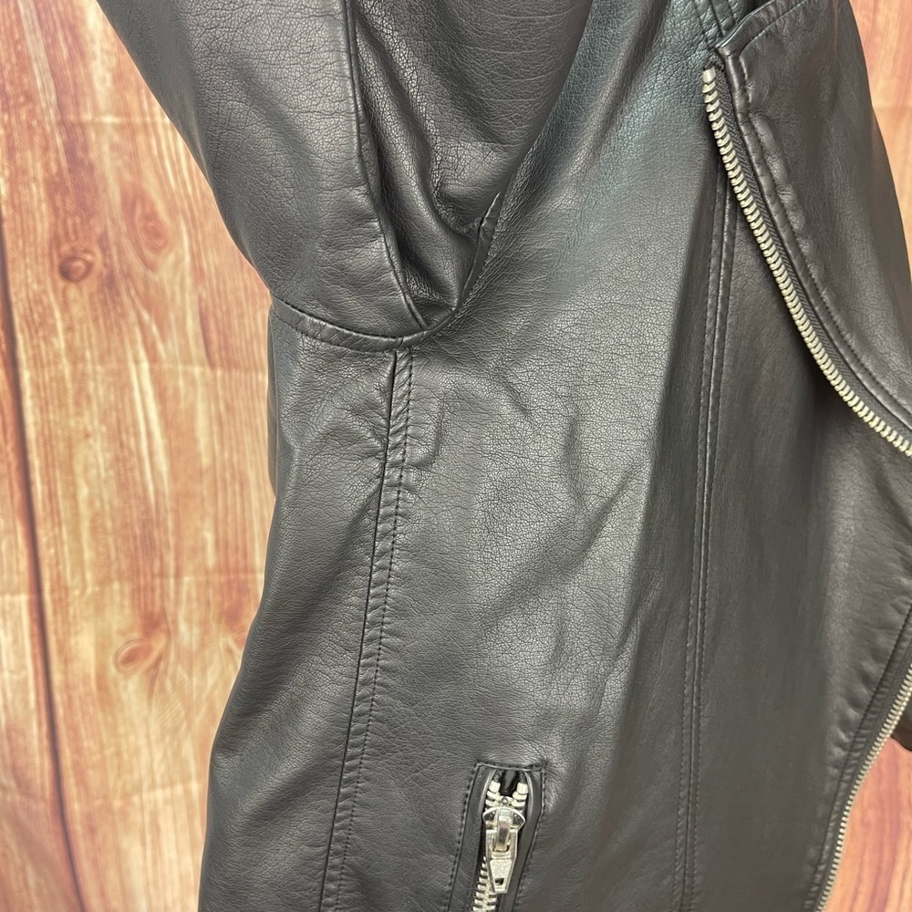 Skye’s the Limit Black long sleeve faux leather lined biker jacket women’s L - Picture 10 of 17